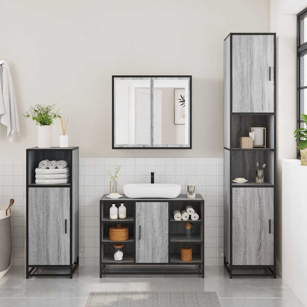 vidaXL Set de mobilier de baie 4 piese Lemn stratificat gri Sonoma vidaXL Set de mobilier de baie 4 piese Lemn stratificat gri Sonoma