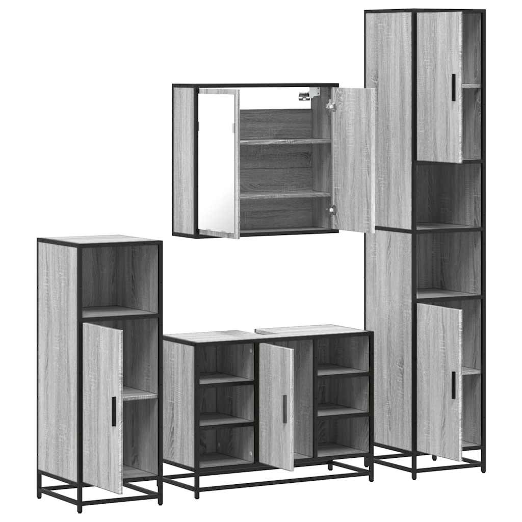 vidaXL Set de mobilier de baie 4 piese Lemn stratificat gri Sonoma vidaXL Set de mobilier de baie 4 piese Lemn stratificat gri Sonoma