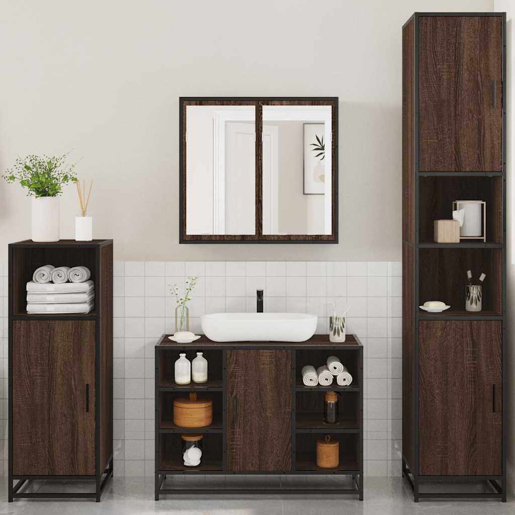 vidaXL Set de mobilier de baie din 4 piese din lemn de stejar maro vidaXL Set de mobilier de baie din 4 piese din lemn de stejar maro