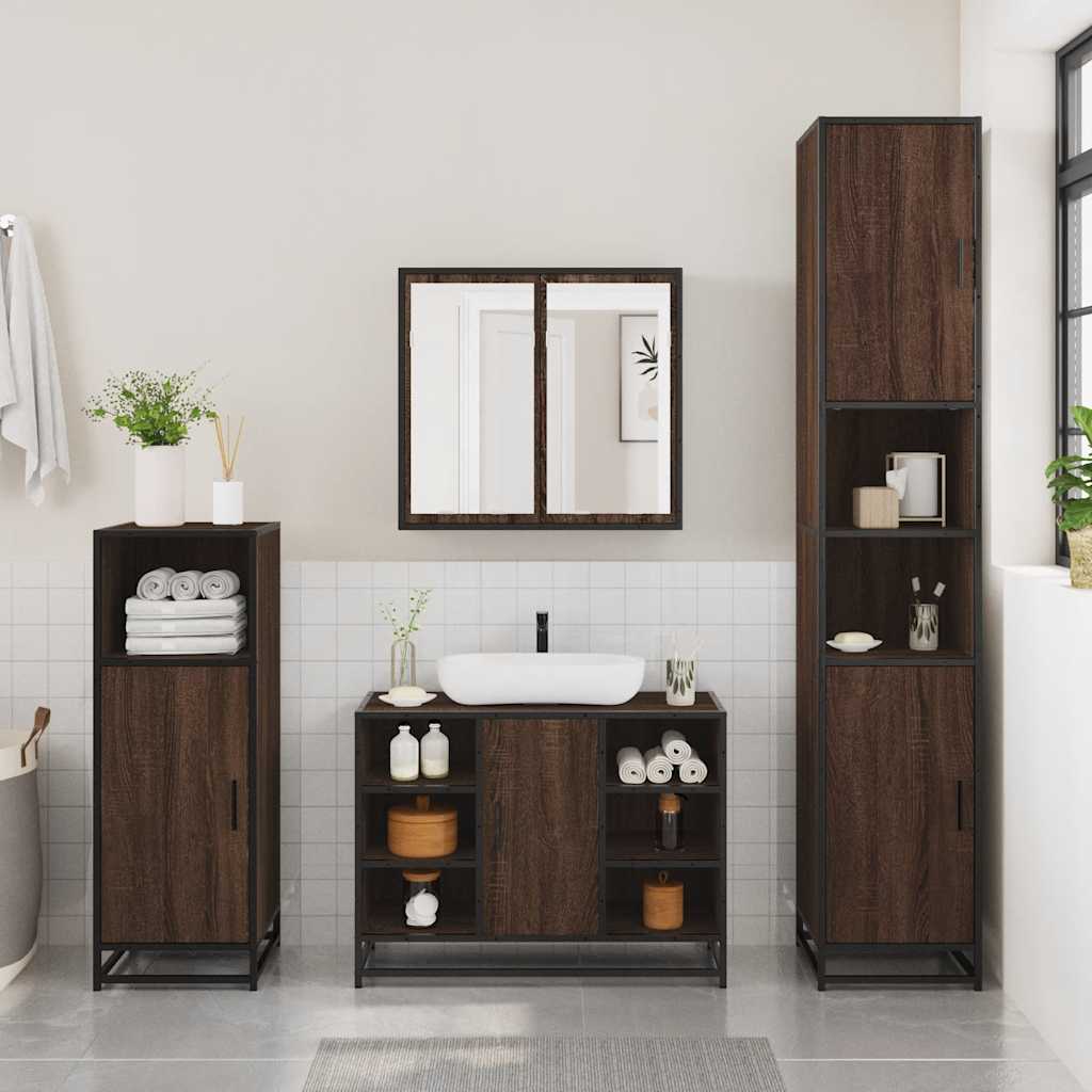 vidaXL Set de mobilier de baie din 4 piese din lemn de stejar maro vidaXL Set de mobilier de baie din 4 piese din lemn de stejar maro