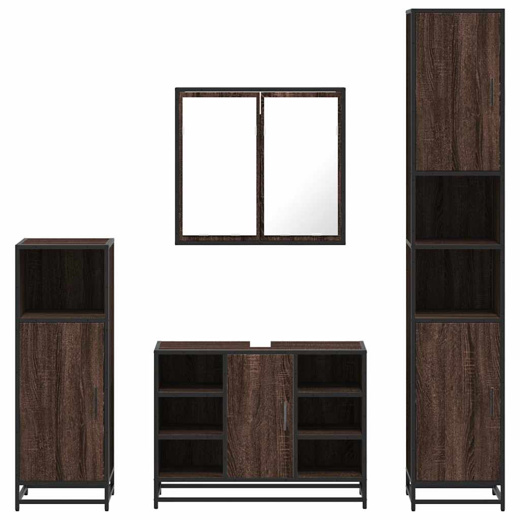 vidaXL Set de mobilier de baie din 4 piese din lemn de stejar maro vidaXL Set de mobilier de baie din 4 piese din lemn de stejar maro