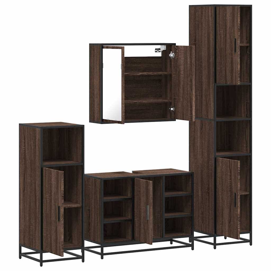 vidaXL Set de mobilier de baie din 4 piese din lemn de stejar maro vidaXL Set de mobilier de baie din 4 piese din lemn de stejar maro
