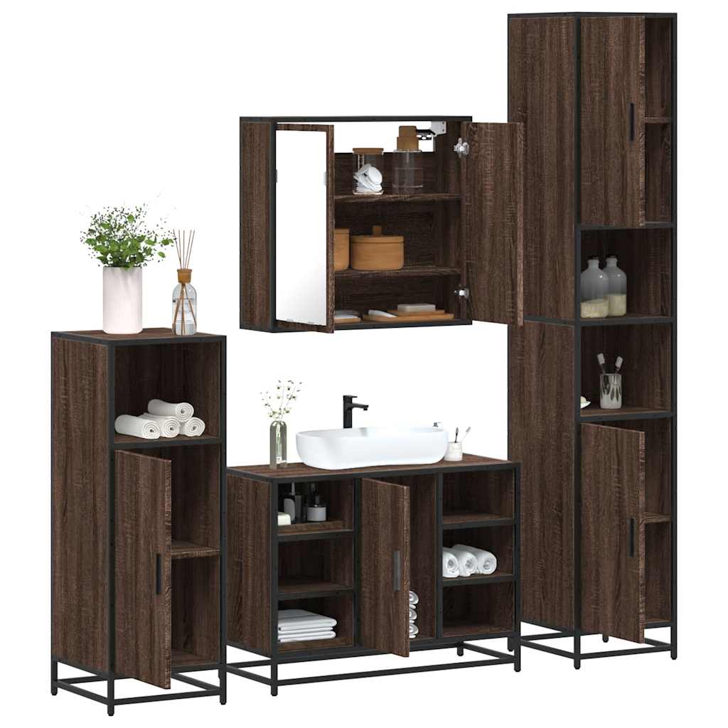 vidaXL Set de mobilier de baie din 4 piese din lemn de stejar maro vidaXL Set de mobilier de baie din 4 piese din lemn de stejar maro