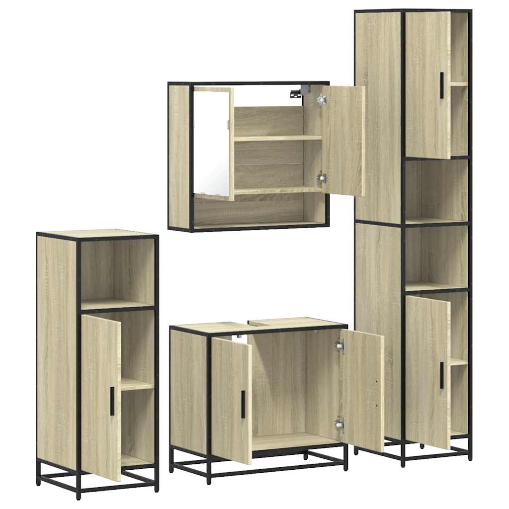 vidaXL Set de mobilier de baie din 4 piese din lemn de stejar Sonoma vidaXL Set de mobilier de baie din 4 piese din lemn de stejar Sonoma