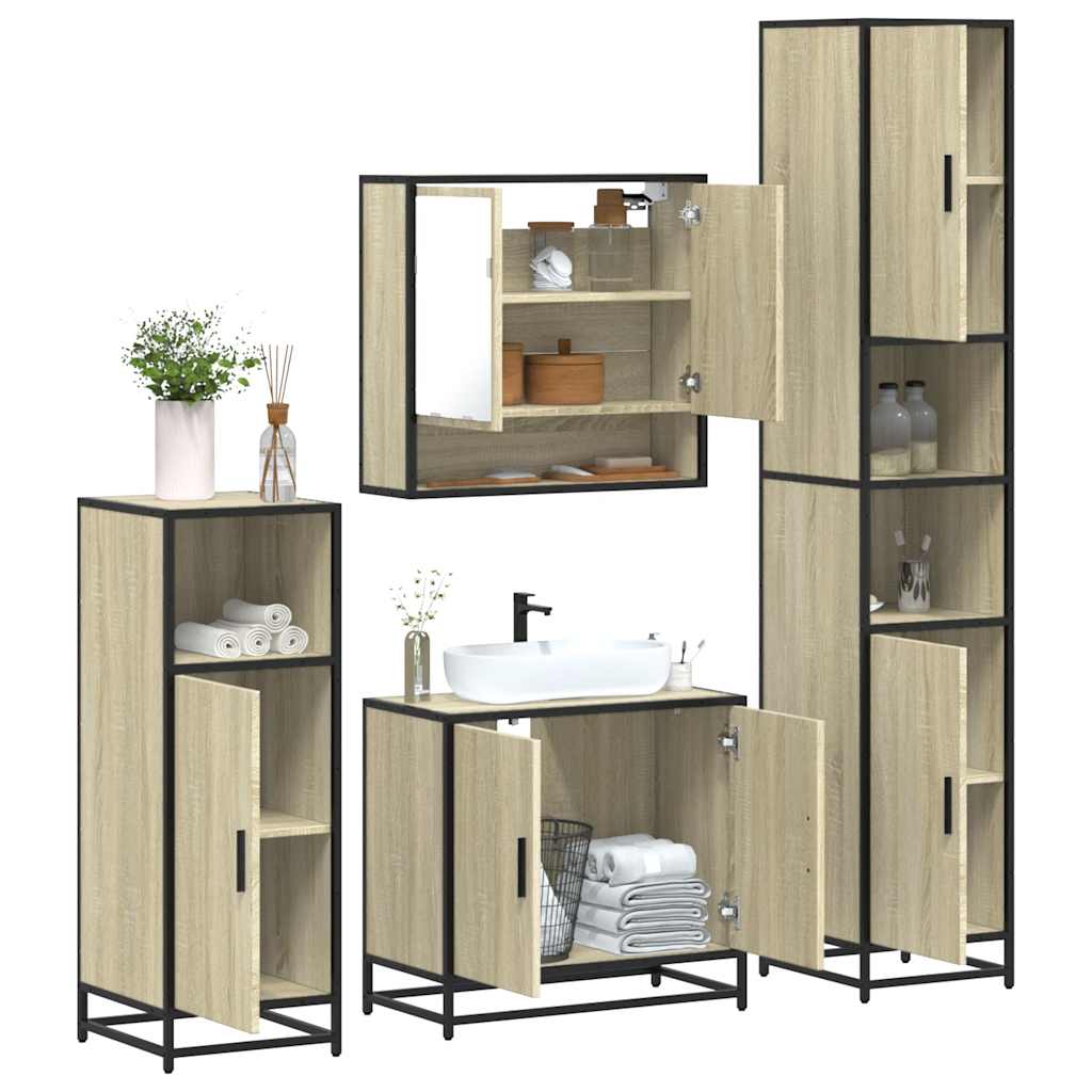 vidaXL Set de mobilier de baie din 4 piese din lemn de stejar Sonoma vidaXL Set de mobilier de baie din 4 piese din lemn de stejar Sonoma