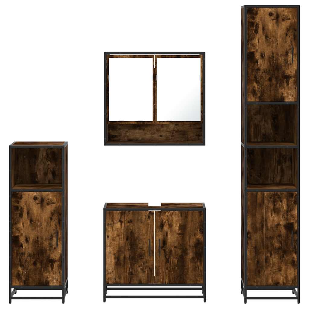 vidaXL Set de mobilier de baie 4 piese Lemn prelucrat de stejar afumat vidaXL Set de mobilier de baie 4 piese Lemn prelucrat de stejar afumat