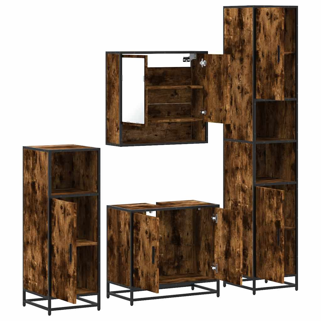 vidaXL Set de mobilier de baie 4 piese Lemn prelucrat de stejar afumat vidaXL Set de mobilier de baie 4 piese Lemn prelucrat de stejar afumat