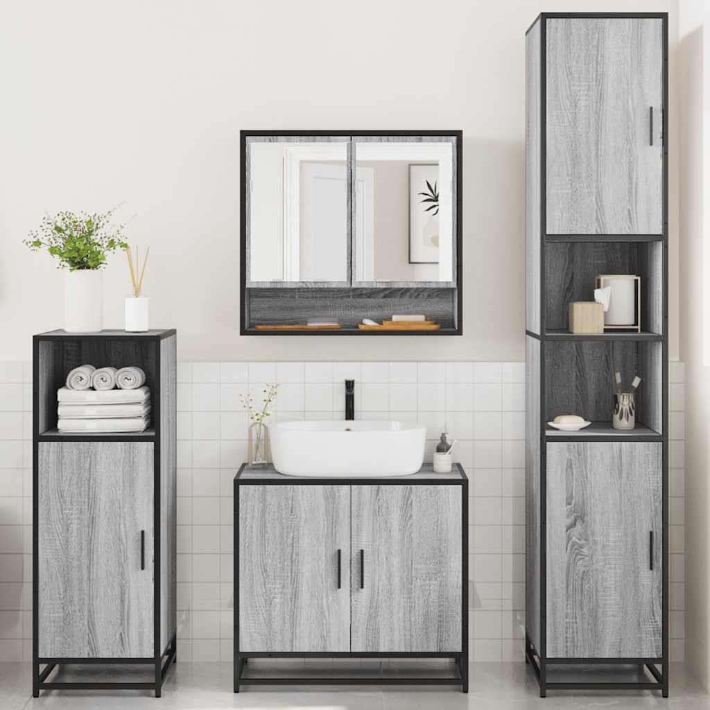 vidaXL Set de mobilier de baie 4 piese Lemn stratificat gri Sonoma vidaXL Set de mobilier de baie 4 piese Lemn stratificat gri Sonoma