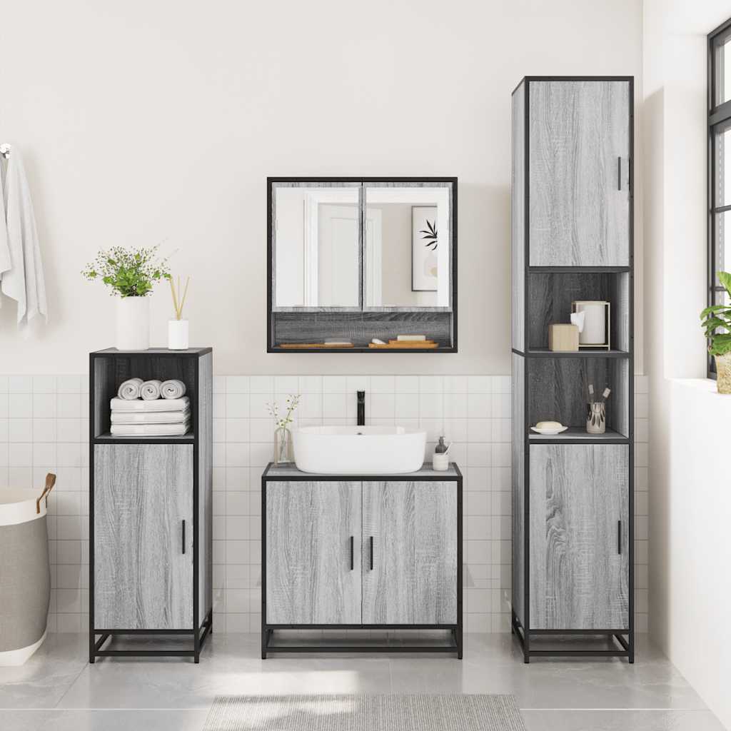 vidaXL Set de mobilier de baie 4 piese Lemn stratificat gri Sonoma vidaXL Set de mobilier de baie 4 piese Lemn stratificat gri Sonoma
