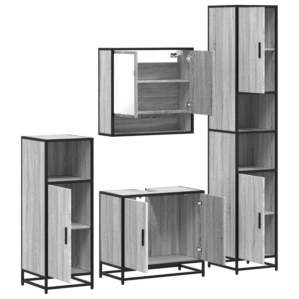 vidaXL Set de mobilier de baie 4 piese Lemn stratificat gri Sonoma vidaXL Set de mobilier de baie 4 piese Lemn stratificat gri Sonoma