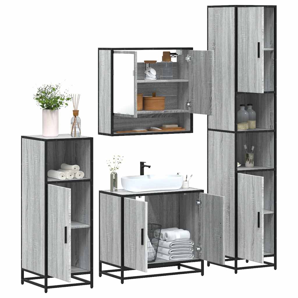 vidaXL Set de mobilier de baie 4 piese Lemn stratificat gri Sonoma vidaXL Set de mobilier de baie 4 piese Lemn stratificat gri Sonoma