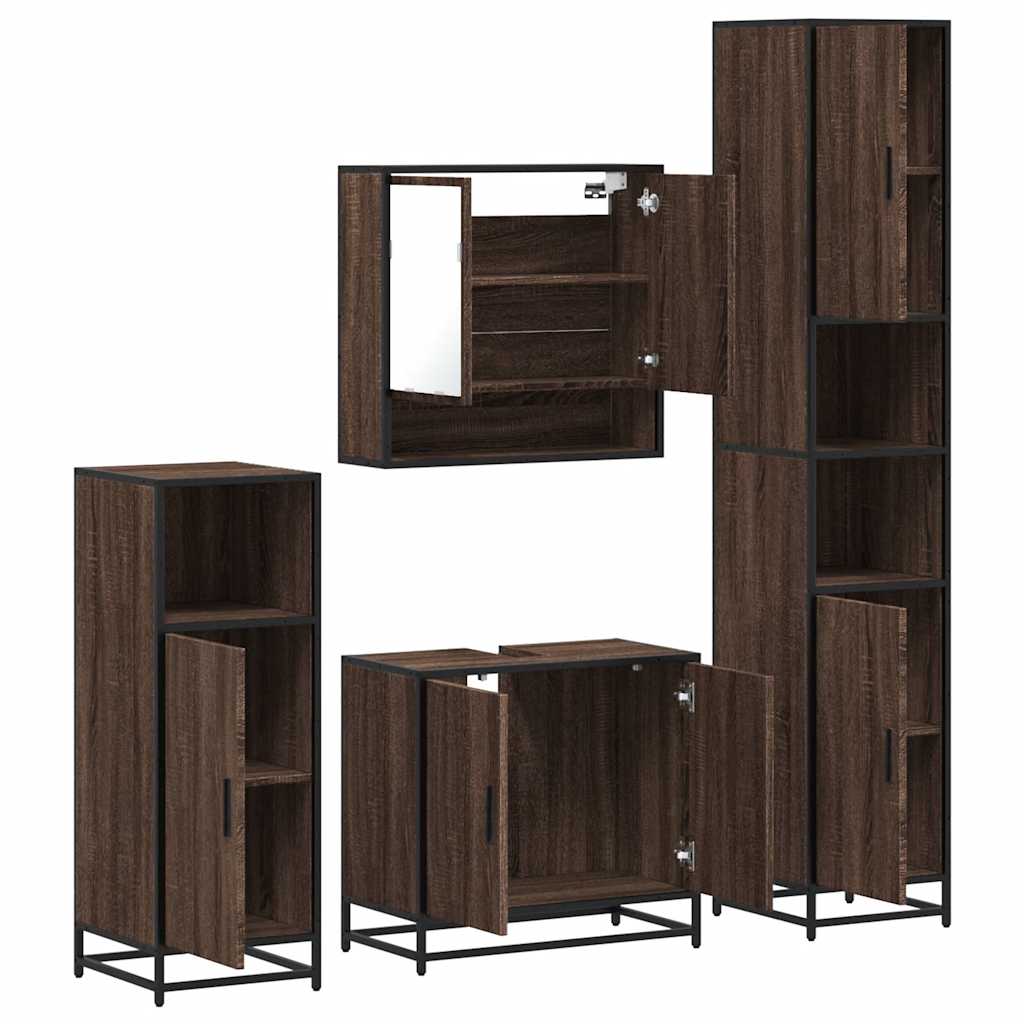 vidaXL Set de mobilier de baie din 4 piese din lemn de stejar maro vidaXL Set de mobilier de baie din 4 piese din lemn de stejar maro