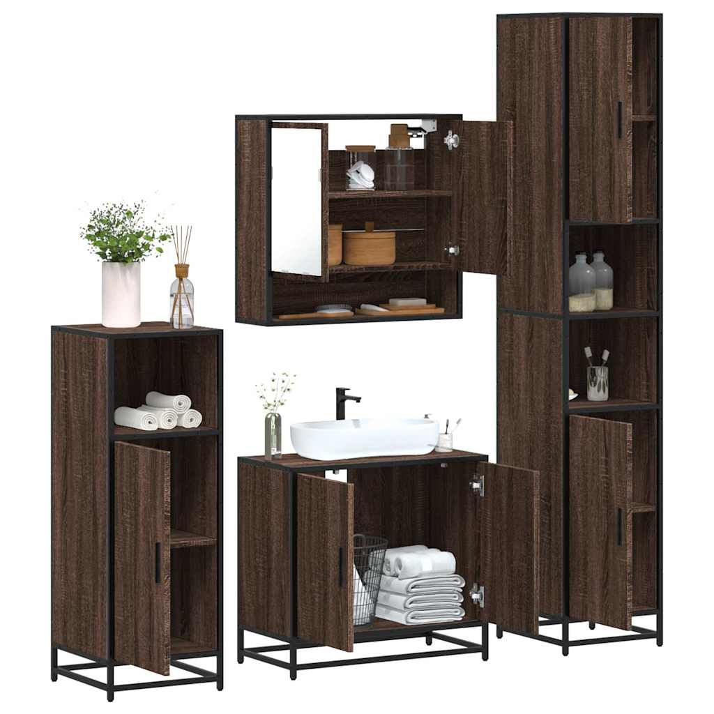vidaXL Set de mobilier de baie din 4 piese din lemn de stejar maro vidaXL Set de mobilier de baie din 4 piese din lemn de stejar maro