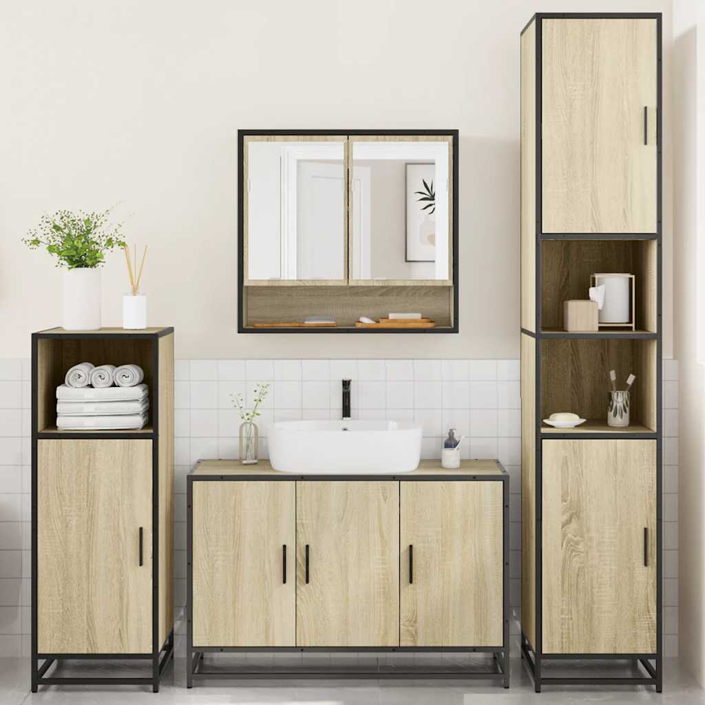 vidaXL Set de mobilier de baie din 4 piese din lemn de stejar Sonoma vidaXL Set de mobilier de baie din 4 piese din lemn de stejar Sonoma