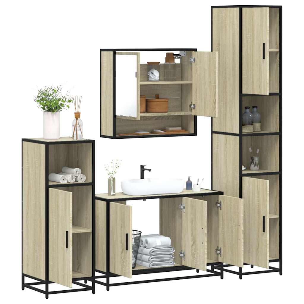 vidaXL Set de mobilier de baie din 4 piese din lemn de stejar Sonoma vidaXL Set de mobilier de baie din 4 piese din lemn de stejar Sonoma