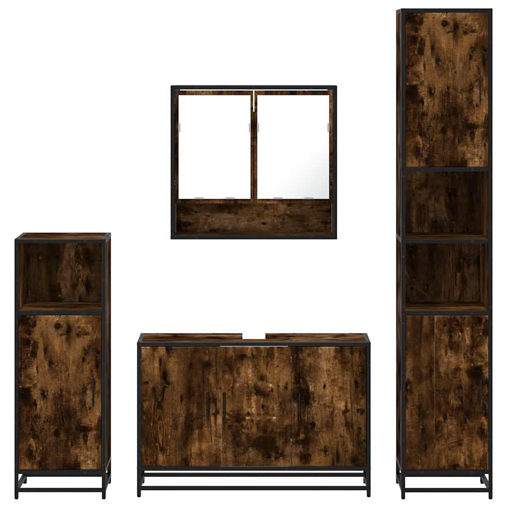 vidaXL Set de mobilier de baie 4 piese Lemn prelucrat de stejar afumat vidaXL Set de mobilier de baie 4 piese Lemn prelucrat de stejar afumat