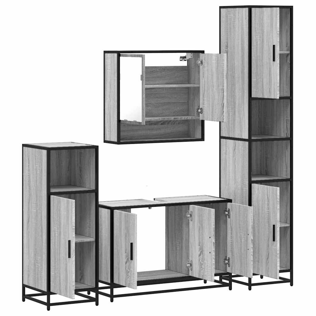vidaXL Set de mobilier de baie 4 piese Lemn stratificat gri Sonoma vidaXL Set de mobilier de baie 4 piese Lemn stratificat gri Sonoma