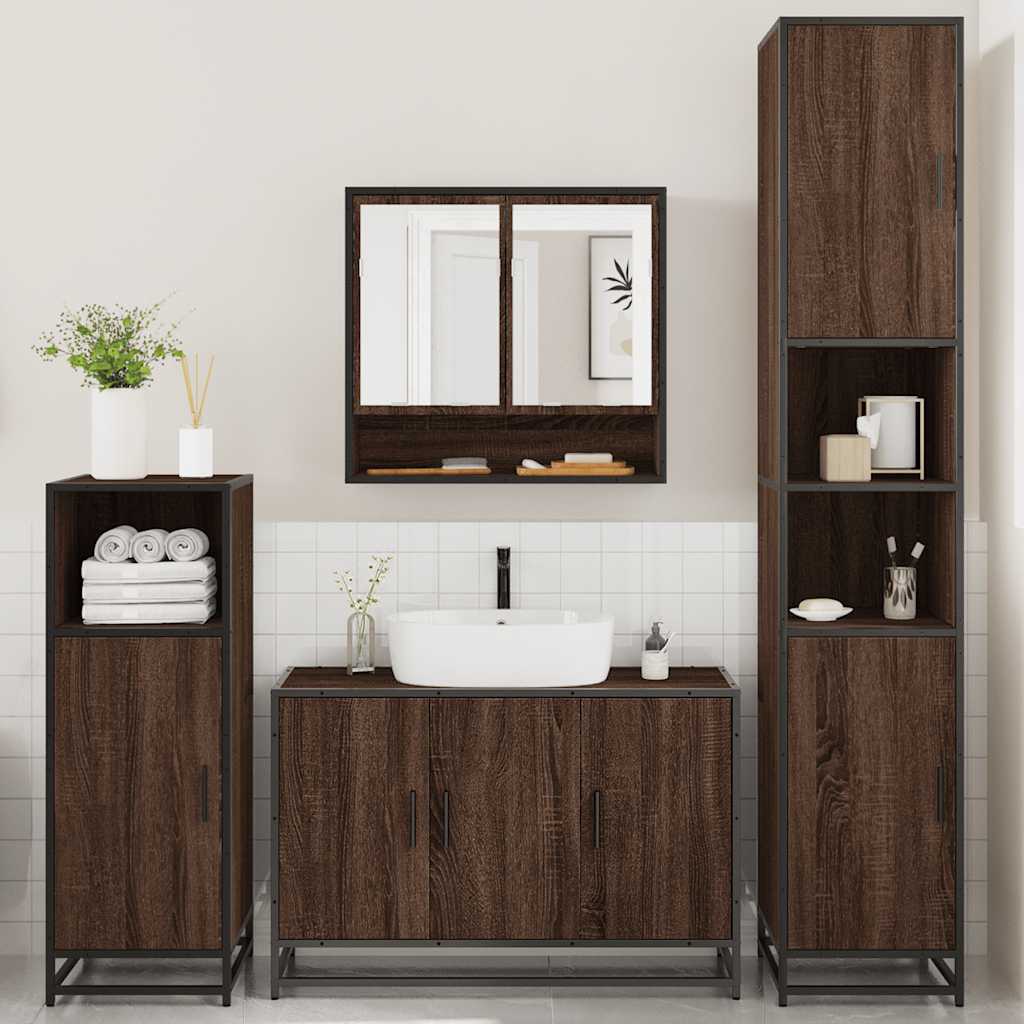 vidaXL Set de mobilier de baie din 4 piese din lemn de stejar maro vidaXL Set de mobilier de baie din 4 piese din lemn de stejar maro