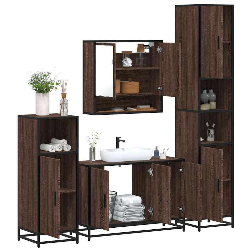 vidaXL Set de mobilier de baie din 4 piese din lemn de stejar maro vidaXL Set de mobilier de baie din 4 piese din lemn de stejar maro