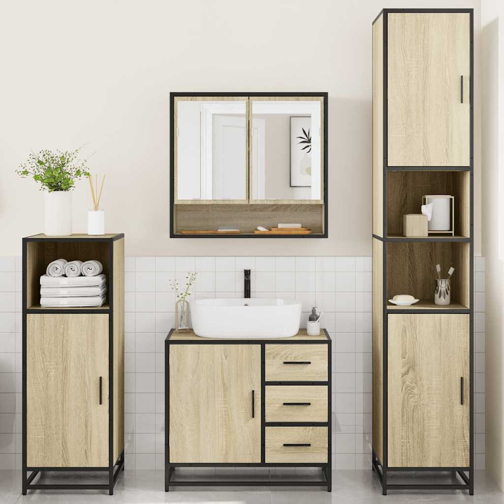 vidaXL Set de mobilier de baie din 4 piese din lemn de stejar Sonoma vidaXL Set de mobilier de baie din 4 piese din lemn de stejar Sonoma