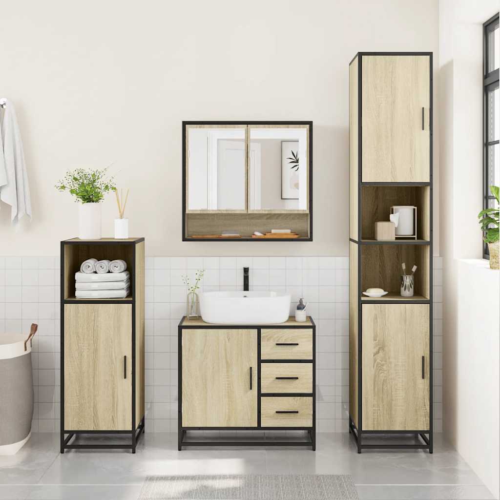 vidaXL Set de mobilier de baie din 4 piese din lemn de stejar Sonoma vidaXL Set de mobilier de baie din 4 piese din lemn de stejar Sonoma