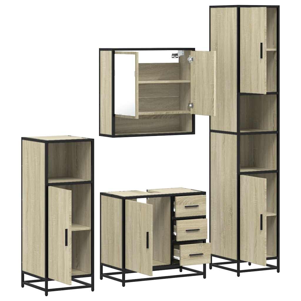 vidaXL Set de mobilier de baie din 4 piese din lemn de stejar Sonoma vidaXL Set de mobilier de baie din 4 piese din lemn de stejar Sonoma