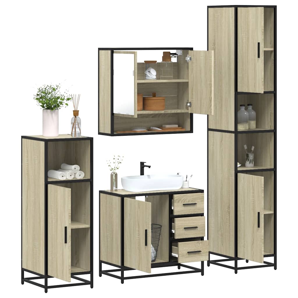 vidaXL Set de mobilier de baie din 4 piese din lemn de stejar Sonoma vidaXL Set de mobilier de baie din 4 piese din lemn de stejar Sonoma