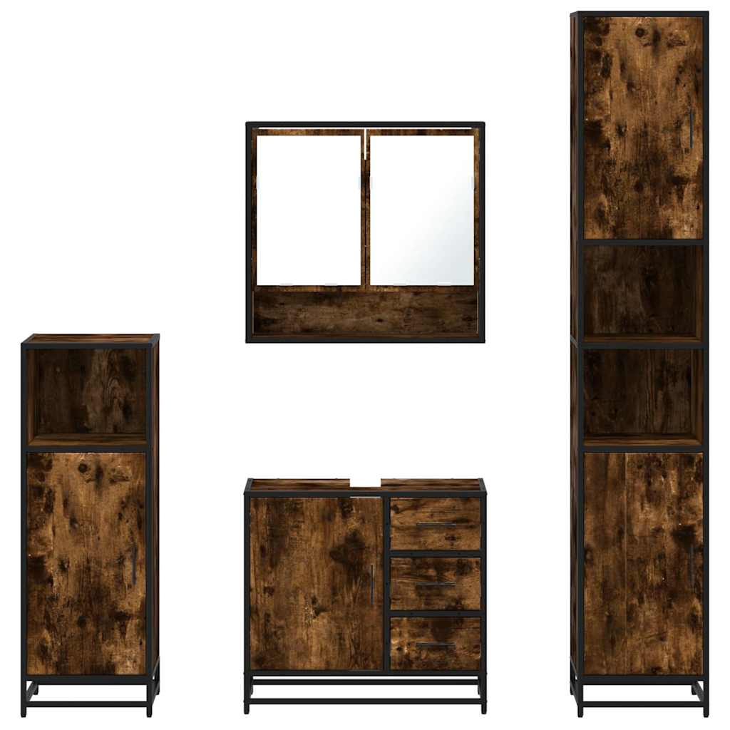 vidaXL Set de mobilier de baie 4 piese Lemn prelucrat de stejar afumat vidaXL Set de mobilier de baie 4 piese Lemn prelucrat de stejar afumat