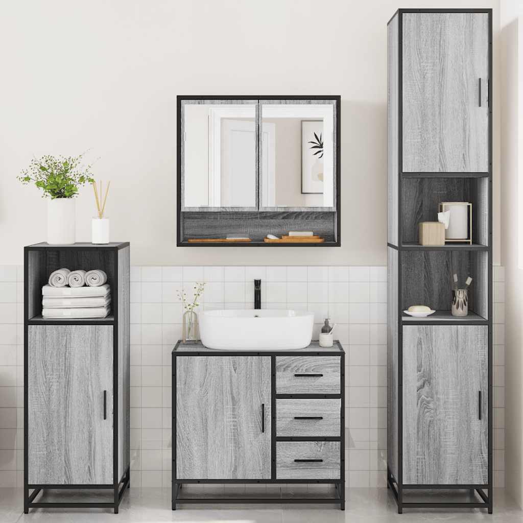 vidaXL Set de mobilier de baie 4 piese Lemn stratificat gri Sonoma vidaXL Set de mobilier de baie 4 piese Lemn stratificat gri Sonoma
