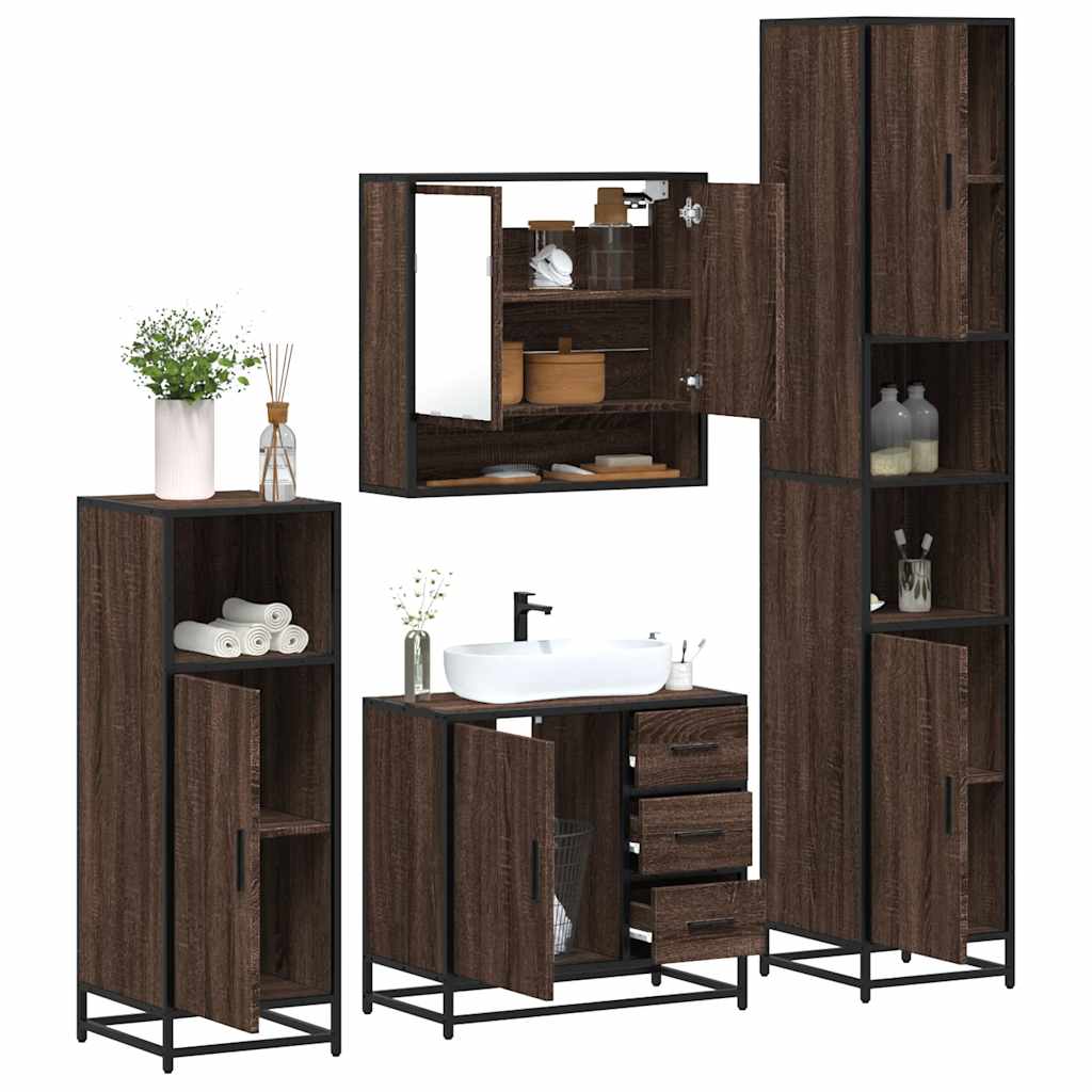 vidaXL Set de mobilier de baie din 4 piese din lemn de stejar maro vidaXL Set de mobilier de baie din 4 piese din lemn de stejar maro