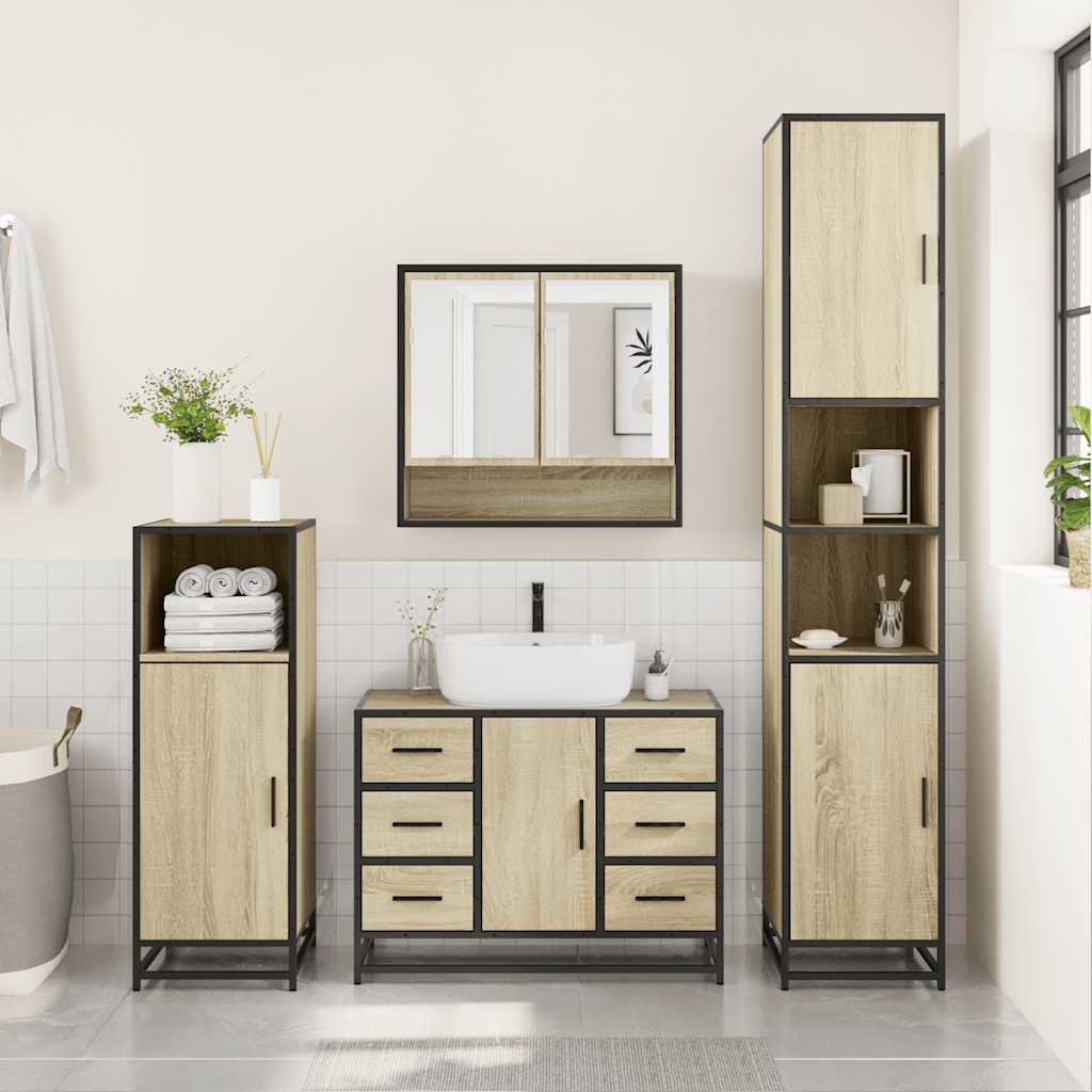 vidaXL Set de mobilier de baie din 4 piese din lemn de stejar Sonoma vidaXL Set de mobilier de baie din 4 piese din lemn de stejar Sonoma