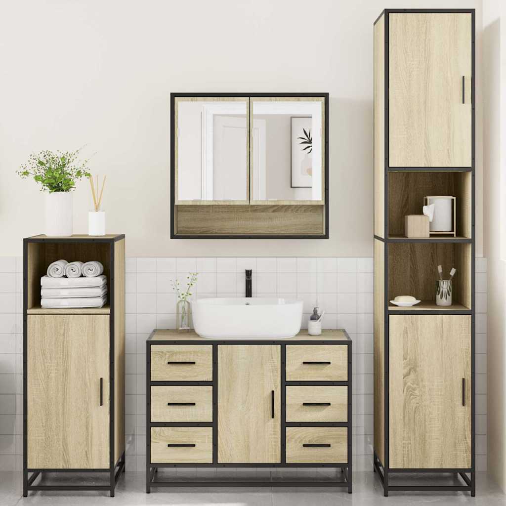 vidaXL Set de mobilier de baie din 4 piese din lemn de stejar Sonoma vidaXL Set de mobilier de baie din 4 piese din lemn de stejar Sonoma