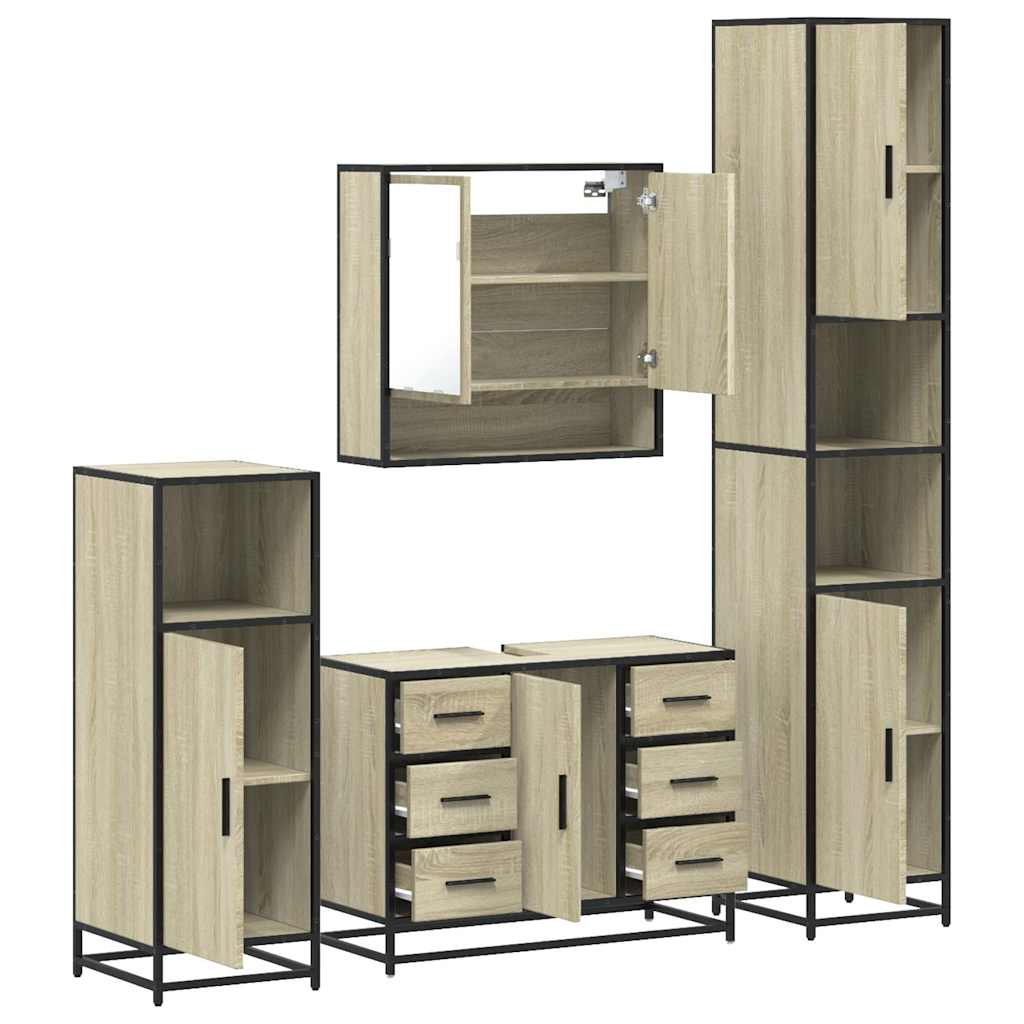 vidaXL Set de mobilier de baie din 4 piese din lemn de stejar Sonoma vidaXL Set de mobilier de baie din 4 piese din lemn de stejar Sonoma