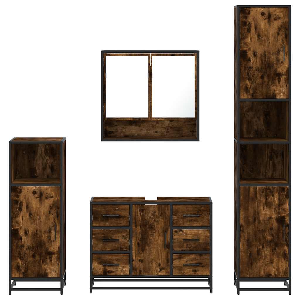 vidaXL Set de mobilier de baie 4 piese Lemn prelucrat de stejar afumat vidaXL Set de mobilier de baie 4 piese Lemn prelucrat de stejar afumat