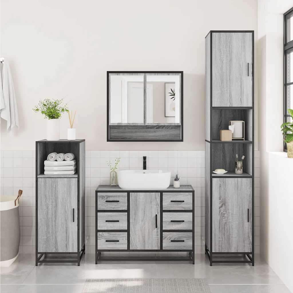 vidaXL Set de mobilier de baie 4 piese Lemn stratificat gri Sonoma vidaXL Set de mobilier de baie 4 piese Lemn stratificat gri Sonoma