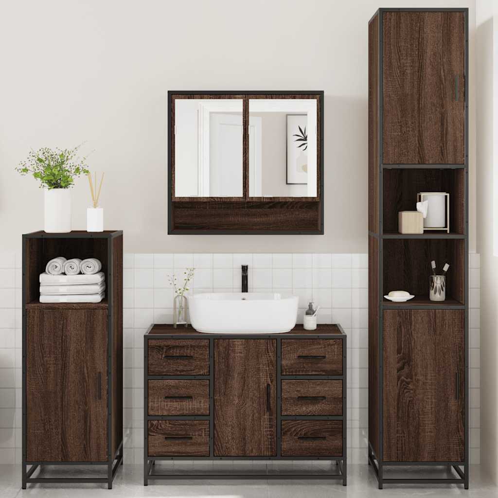 vidaXL Set de mobilier de baie din 4 piese din lemn de stejar maro vidaXL Set de mobilier de baie din 4 piese din lemn de stejar maro