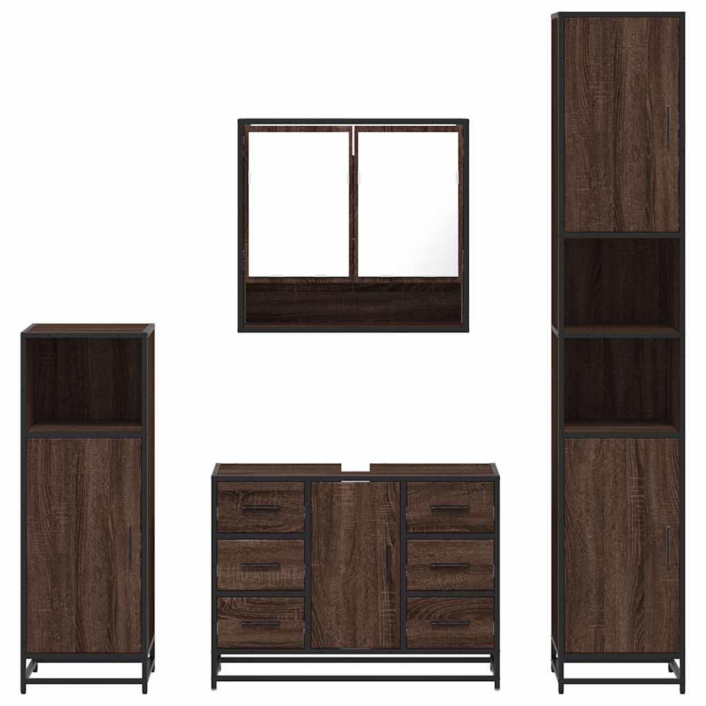 vidaXL Set de mobilier de baie din 4 piese din lemn de stejar maro vidaXL Set de mobilier de baie din 4 piese din lemn de stejar maro
