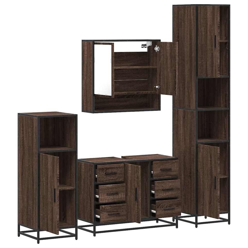 vidaXL Set de mobilier de baie din 4 piese din lemn de stejar maro vidaXL Set de mobilier de baie din 4 piese din lemn de stejar maro