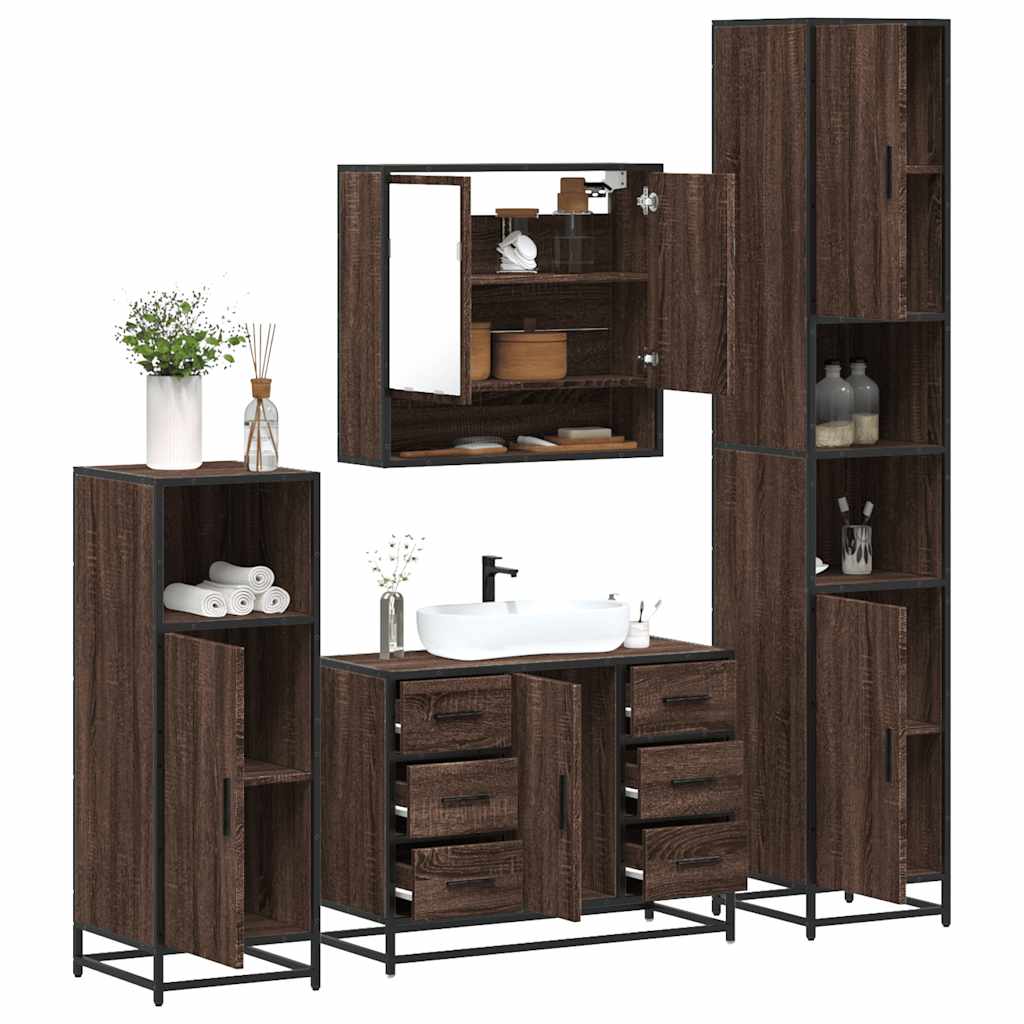 vidaXL Set de mobilier de baie din 4 piese din lemn de stejar maro vidaXL Set de mobilier de baie din 4 piese din lemn de stejar maro