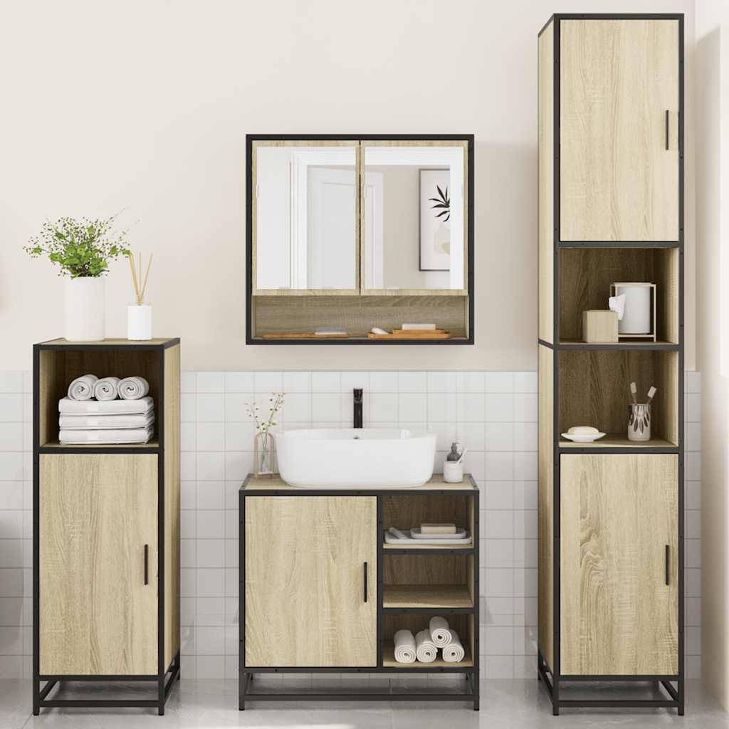 vidaXL Set de mobilier de baie din 4 piese din lemn de stejar Sonoma