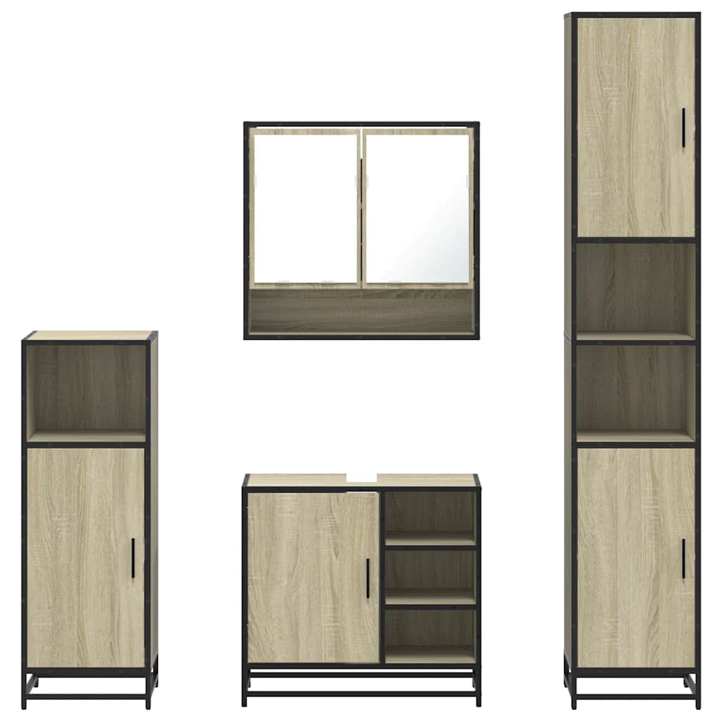 vidaXL Set de mobilier de baie din 4 piese din lemn de stejar Sonoma