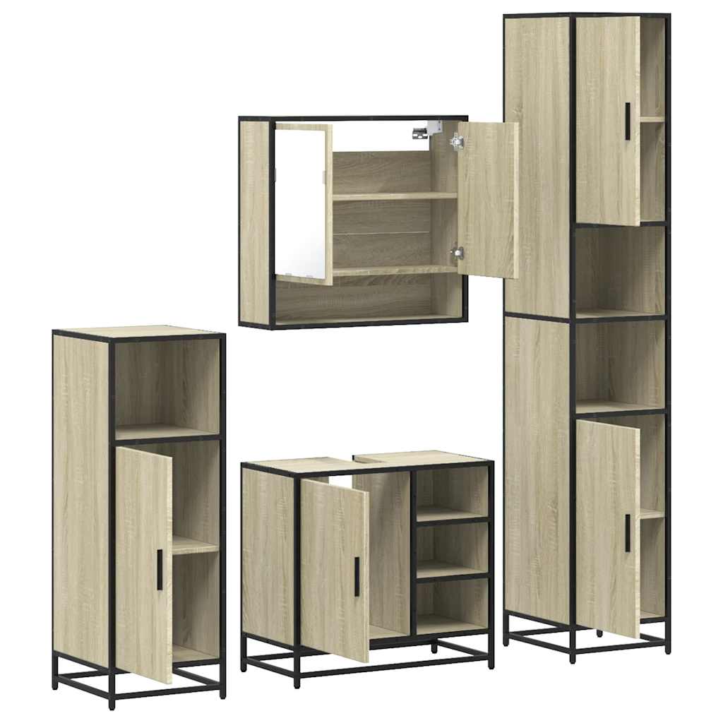 vidaXL Set de mobilier de baie din 4 piese din lemn de stejar Sonoma