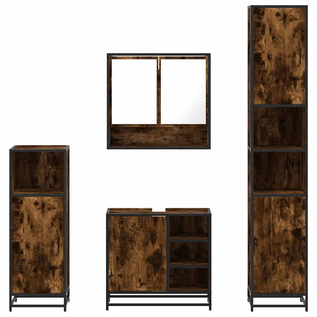vidaXL Set de mobilier de baie 4 piese Lemn prelucrat de stejar afumat vidaXL Set de mobilier de baie 4 piese Lemn prelucrat de stejar afumat