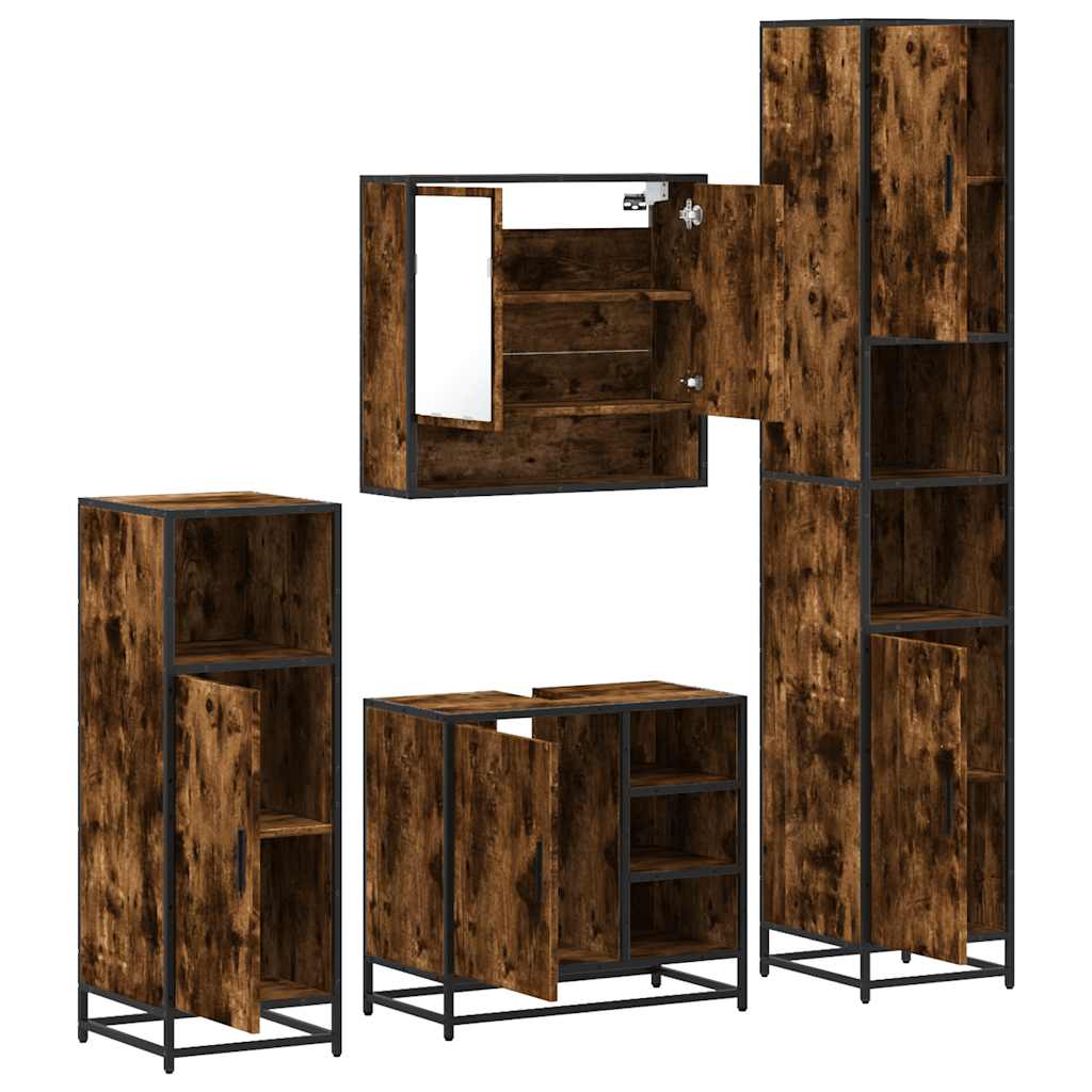 vidaXL Set de mobilier de baie 4 piese Lemn prelucrat de stejar afumat vidaXL Set de mobilier de baie 4 piese Lemn prelucrat de stejar afumat