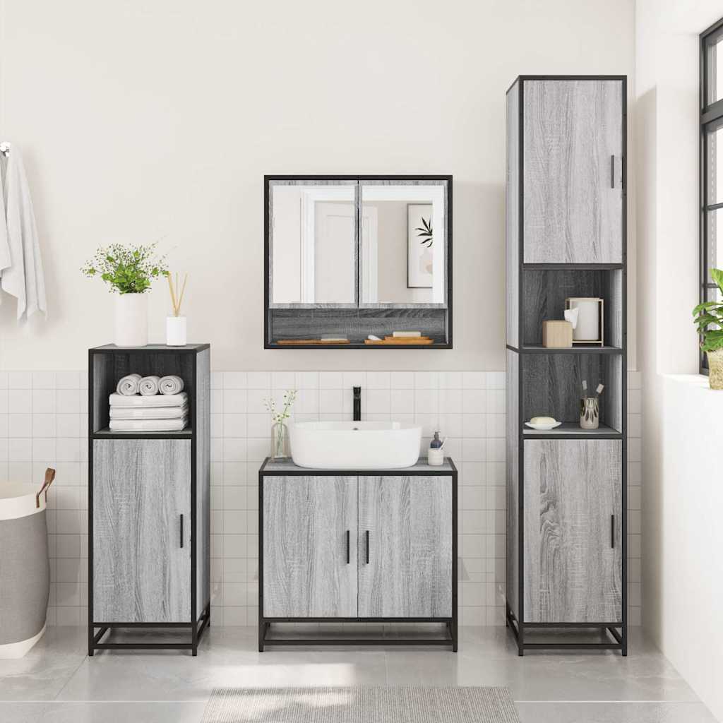 vidaXL Set de mobilier de baie 4 piese Lemn stratificat gri Sonoma vidaXL Set de mobilier de baie 4 piese Lemn stratificat gri Sonoma
