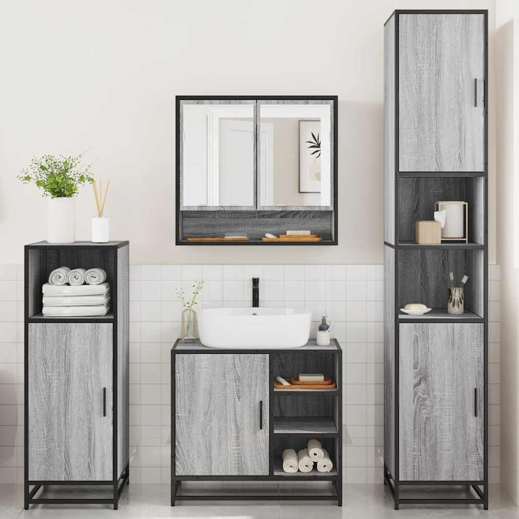 vidaXL Set de mobilier de baie 4 piese Lemn stratificat gri Sonoma vidaXL Set de mobilier de baie 4 piese Lemn stratificat gri Sonoma