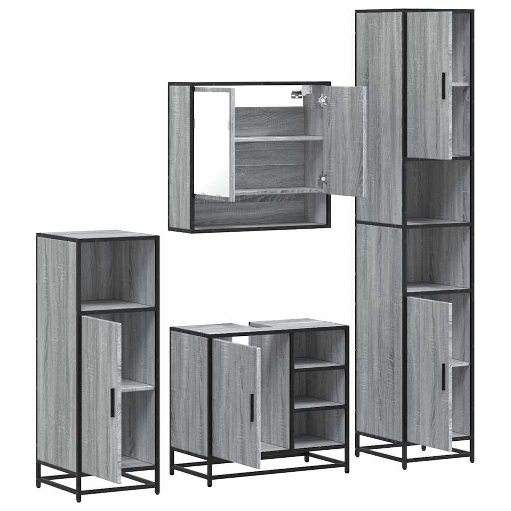 vidaXL Set de mobilier de baie 4 piese Lemn stratificat gri Sonoma vidaXL Set de mobilier de baie 4 piese Lemn stratificat gri Sonoma