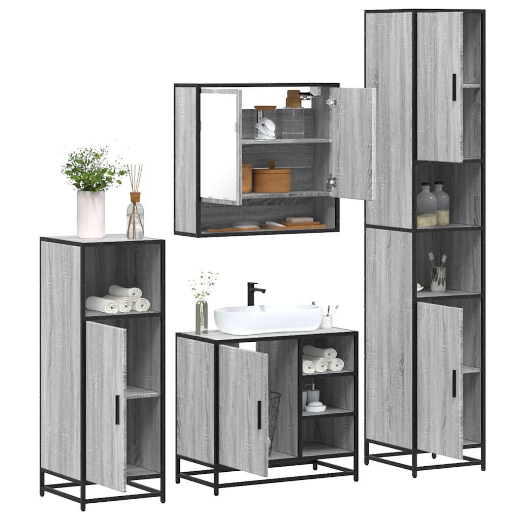 vidaXL Set de mobilier de baie 4 piese Lemn stratificat gri Sonoma vidaXL Set de mobilier de baie 4 piese Lemn stratificat gri Sonoma
