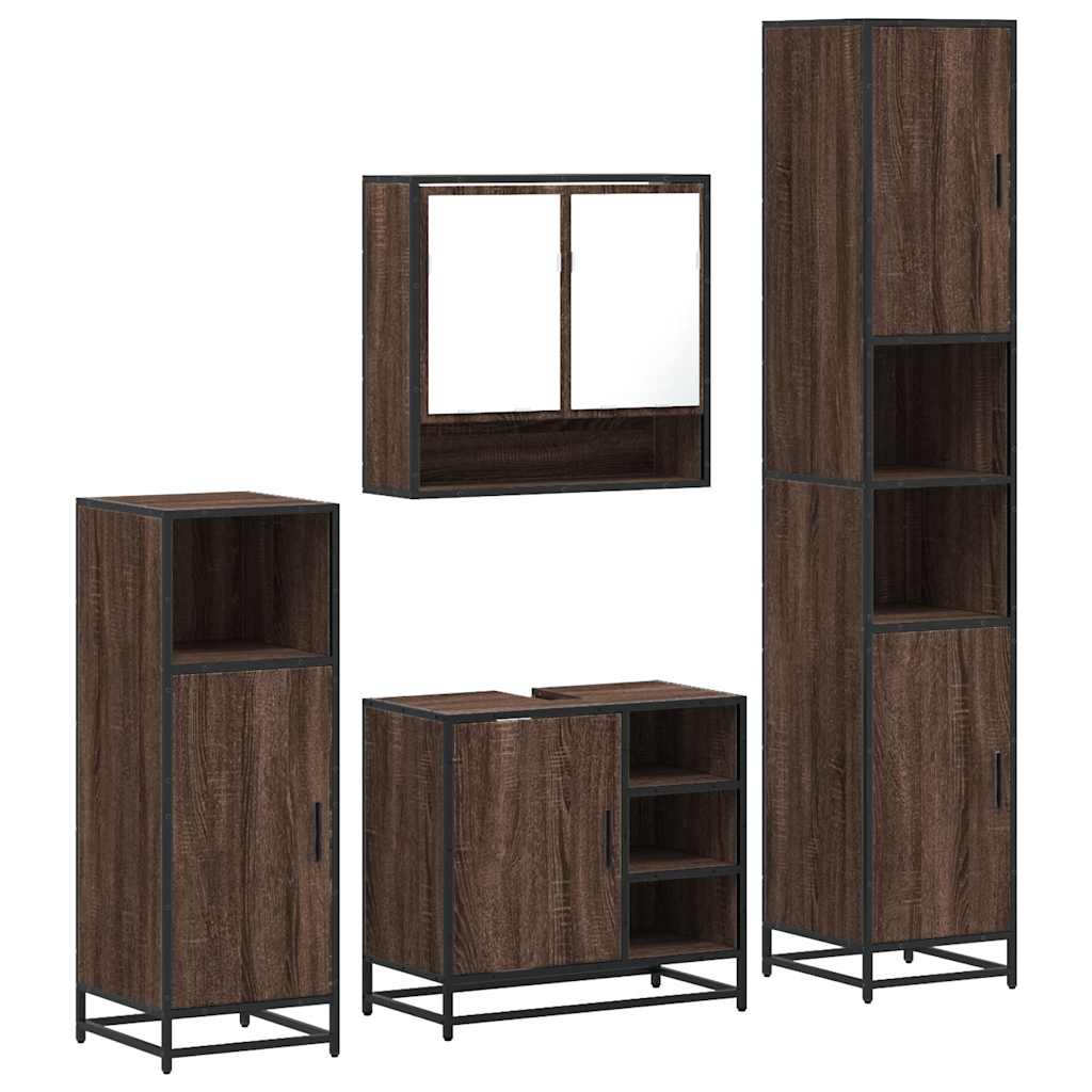 vidaXL Set de mobilier de baie din 4 piese din lemn de stejar maro vidaXL Set de mobilier de baie din 4 piese din lemn de stejar maro