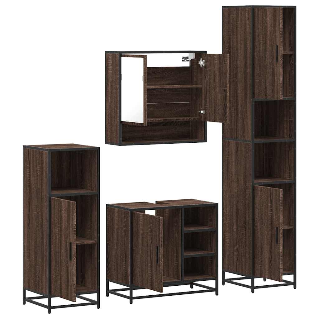 vidaXL Set de mobilier de baie din 4 piese din lemn de stejar maro vidaXL Set de mobilier de baie din 4 piese din lemn de stejar maro